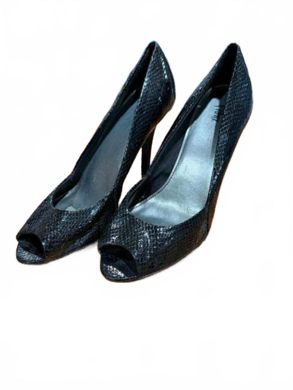 Black Snake Print Peep Toe High Heels Size 10